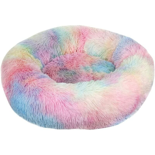 Cat Bed Super Soft Dog Bed Round Washable Long Plush Sofa For Pet Bed (Color : Rainbow, Size : 50cm)