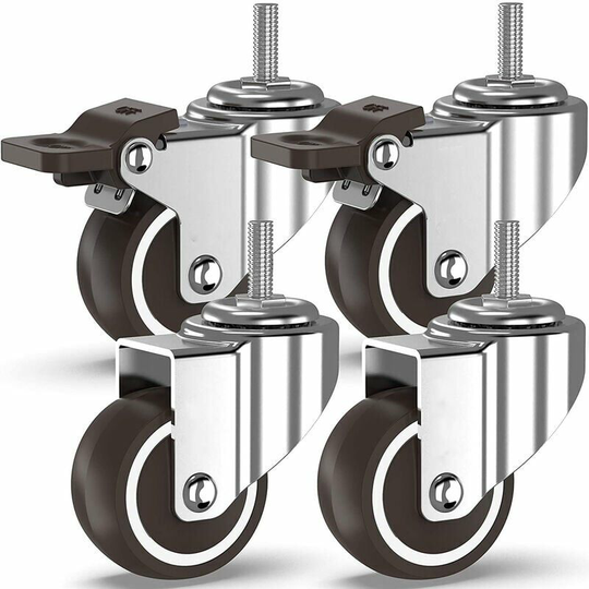 Bearsu - 4 swivel castors with threaded rods, furniture castors, wheels with brakes for industrial board transport (50 mm with M10 rods, 2 with