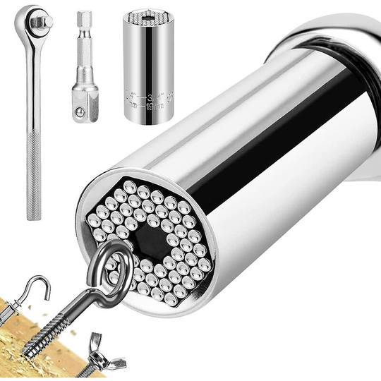 3pcs 7-19mm Universal Socket Wrenches, High Quality Cr-v Multifunctional Hand (Silver)