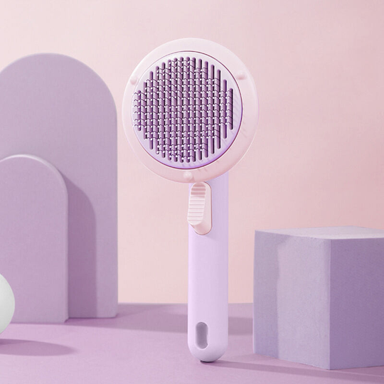 Muff - Self-cleaning Pet Comb Stainless Steel Needle Comb Cleaning Brush Pet Daily Necessities(Flying Saucer, Pink Purple)