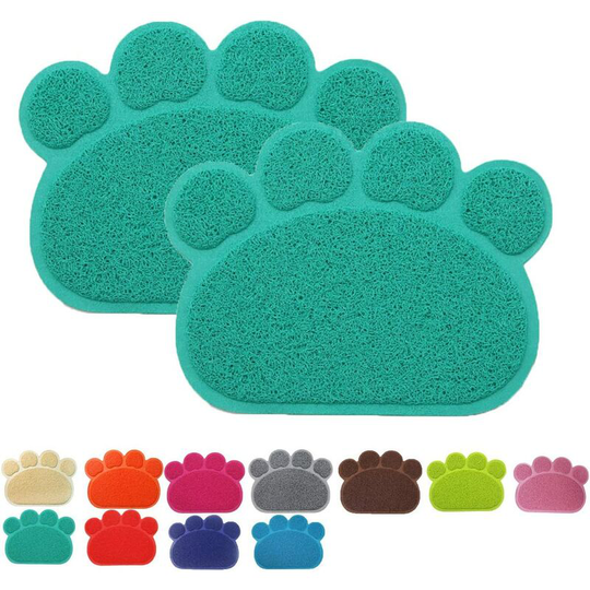Premium Pet Food Mat,Paw Shaped pvc Bowl Feeding Mat Blanket Placemat for Cats and Dogs,40x30cm,Green,2 Pack