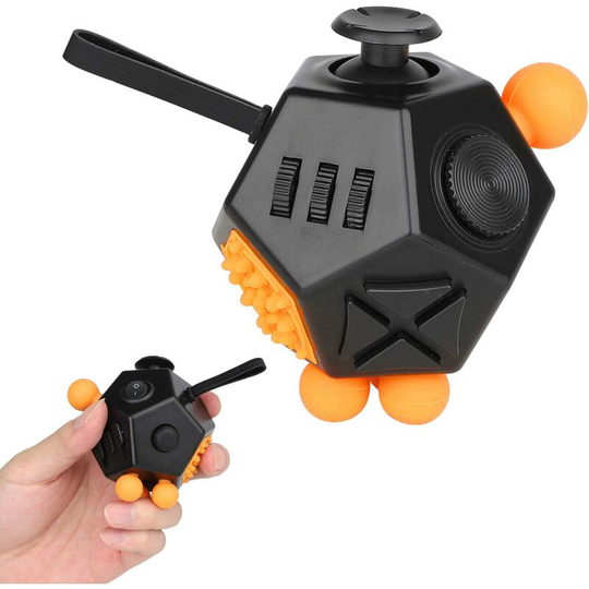 Stress Relief Toy Fidget Cube Toy 12 Sides Anxiety Attention Relieve Stress Decompression Cube Finger Toy (Black+Yellow)