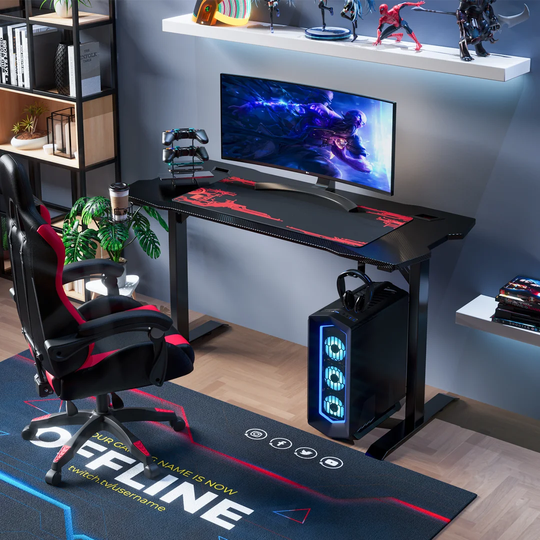 Gaming Computer Desk with Cup Holder, Mouse Pad, Controller Stand and Headphone Hook