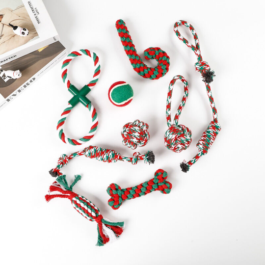 8-piece pet toy Christmas pet gift set dog molar tooth cleaning cotton rope dog toy