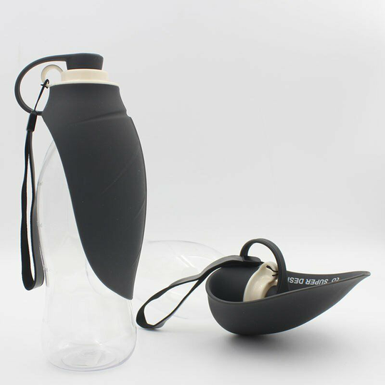 Portable Dog Water Bottle - Pet Food and Water Dispenser - Travel Accessories for Puppy and Dogs - Large 580ml Capacity - Gray