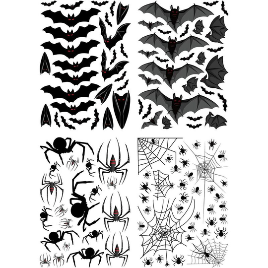 4set/110pcs Halloween 3D Spider Mouse Bats Wall Sticker Spider Web Party Halloween Decoration Party Wall Window Home