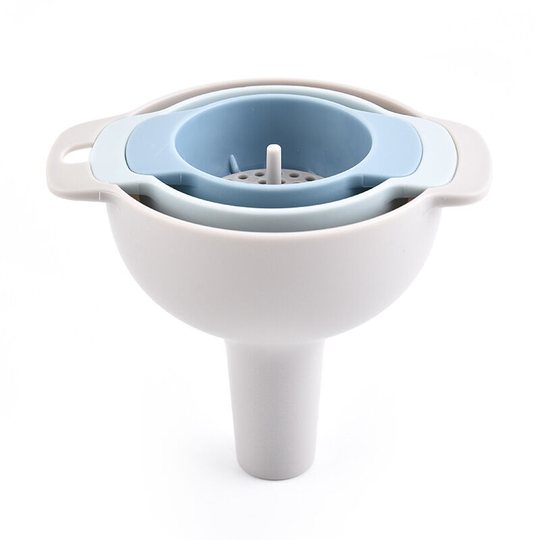 Pesce - Kitchen Funnel with Strainer Filter, Small/Medium/Large Funnel for Filling Bottles with Oil, Liquid, Food, Powder Blue