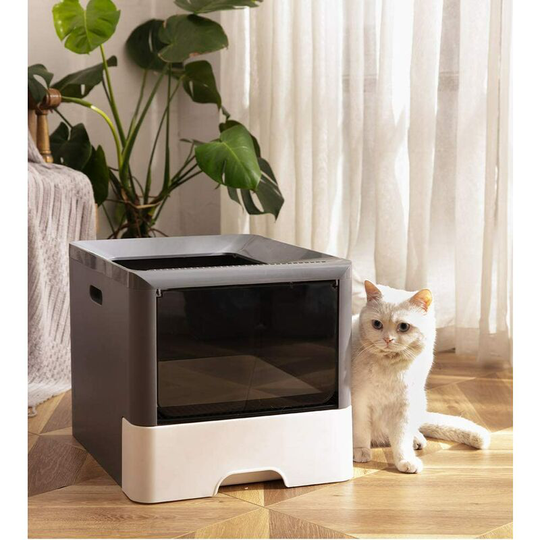 Litter Box Litter Box Cat Toilet House with Cat Shovel and Stainless Steel Hook Litter Box Drawer Double Door Front Entry and Top Exit