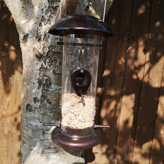 Giant Heavy Duty Flick Top 4 Port Garden Wild Bird Hanging Copper Effect Metal Seed Feeder - Tom Chambers