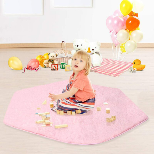 Coral Mat 140 * 120cm Non-Slip Baby Play Mat Plush Rug Kids Tent Hexagon Princess Castle Playhouse Pad for Kids Play