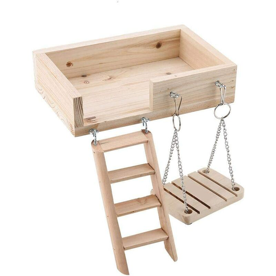 Wooden Platform Hamster House Villa with Swing and Stairs Hamster Toy Platform Support Ornaments Decoration for Small Animals Cage