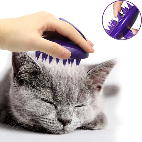 CELEMOON [Soft Silicone Pins] Ultra-Soft Silicone Washable Cat Grooming Shedding Massage/Bath Brush - Safe & No Scratching any more - Purple