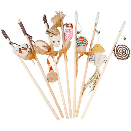 7 Pieces Interactive Cat Toys, Cat Toy Set, Pet Interactive Toy, Cat Kitten Pet Teaser Turkey Feather Interactive Stick Toy Wire Chaser