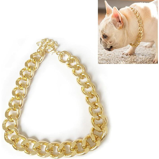 Metal Pet Collar Pet Jewelry Plush French Cat Dog Collar Large Gold Chain 27cm+7cm