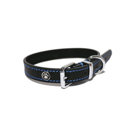 Rosewood Luxury Leather Dog Collar 10 - 14-inch, Black
