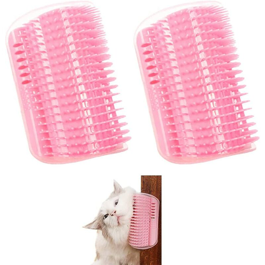 Cat Self Corner Groomer, Self-Adhesive Scratch Massage Toy with Catnip, Perfect Massager Brushes Tool for Long and Short Hair Cats (Pink)