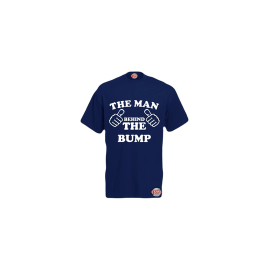 (Navy, X-Large) The Man Behind The Bump! Mens Unisex Funny T-Shirt. Retro Tee