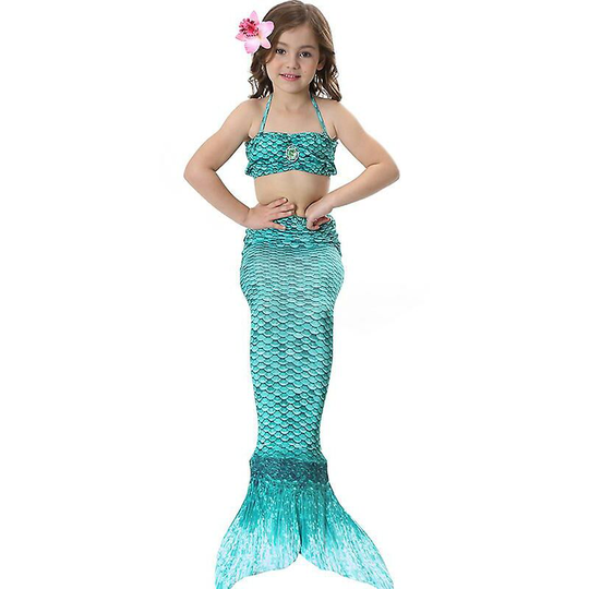 Thsinde - Kids Girls Mermaid Tail Bikini Set Swimwear Swimsuit Swimming Costume Dark Green 9-10 Years