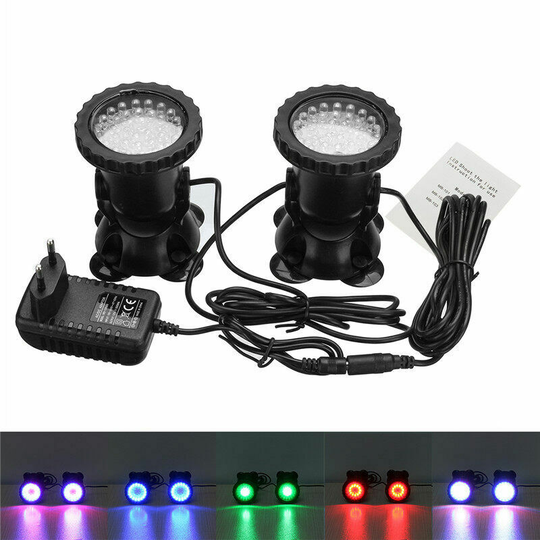 Bearsu - 2IN1 1set 2 Lights rgb led Underwater Pool Light Spotlight Waterproof IP68 Aquarium Garden Fountain Pond Fish Lamp Landscape Diving Decor