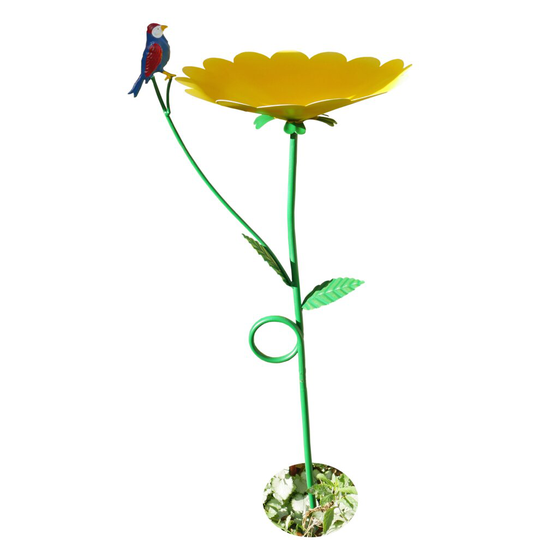 Yellow Flower Birds Feeder Garden Stake Sculpture