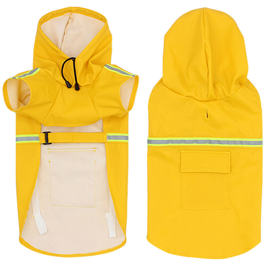 Reflective Dog Raincoat - Waterproof Dog Raincoat with Hood, Adjustable Girth (Yellow l) - Muff