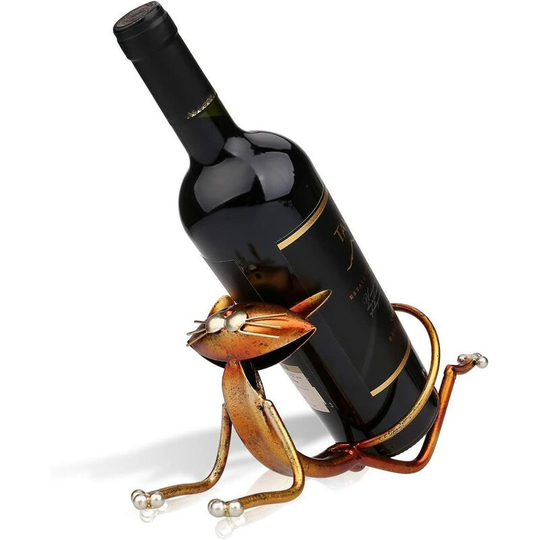 Perle Rare - Metal Wine Rack Yoga Cat Bottle Holder Sculpture Ornament Home Decor Crafts