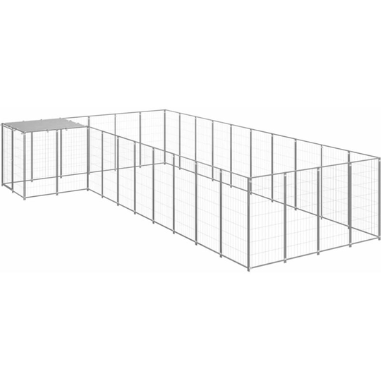 Dog Kennel Silver 13.31 m² Steel Vidaxl Silver