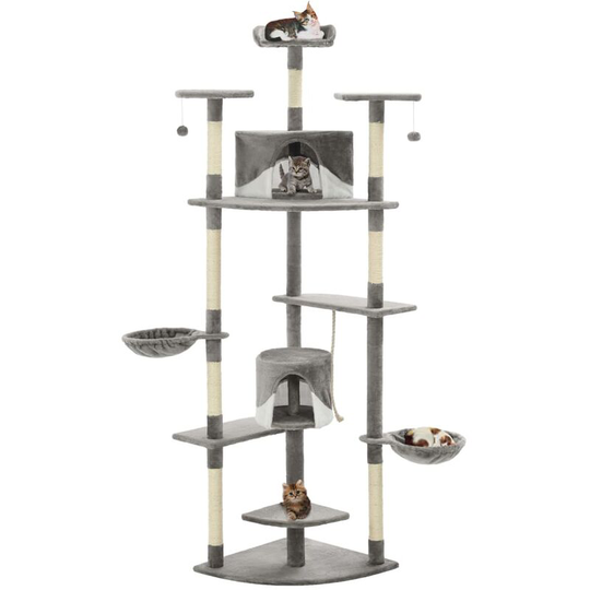 Cat Tree with Sisal Scratching Posts 203 cm Grey and White - Multicolour