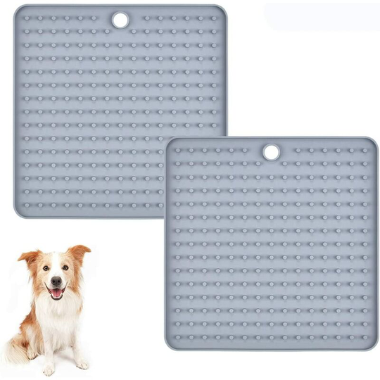 Slow Feeding Dog Mat, Relax Anxious Pets, Perfect for Feeding Treats, Yogurt or Peanut Butter, 2 Piece (Gray) Soekavia