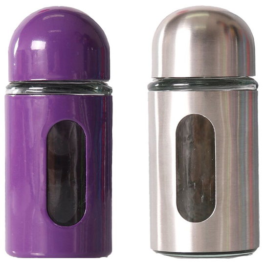 Glass Salt and Pepper Shakers with Adjustable Pour Holes - Stainless Steel Salt Shaker and Pepper Shaker Purple+Stainless Steel