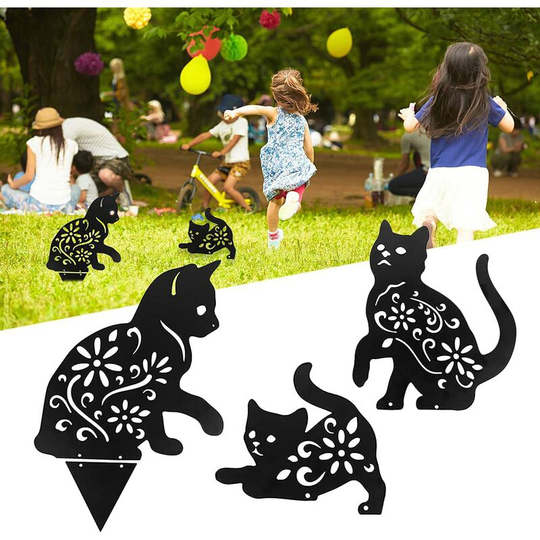 Garden Decor, 3 Pieces Metal Cat Wrought Iron Garden Decor Rust Resistant Optical Decorative Outdoor Metal Garden Stakes