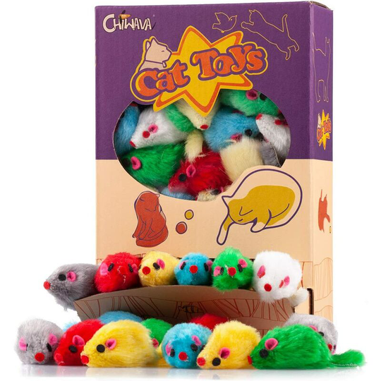 4.1'' Furry Cat Toy Mice Rattle Small Mouse Kitten Interactive Play Assorted Color