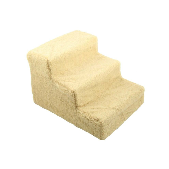 (Beige) 3 Steps Washable Folding Portable Stairs Doggy Puppy Pet Dog Cover Ramp Ladder