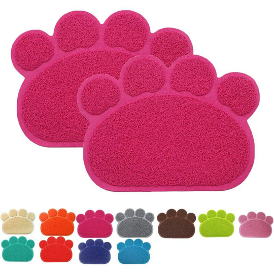 Premium Pet Food Mat,Paw Shaped pvc Bowl Feeding Mat Blanket Placemat for Cats and Dogs,40x30cm,Red,2 Pack