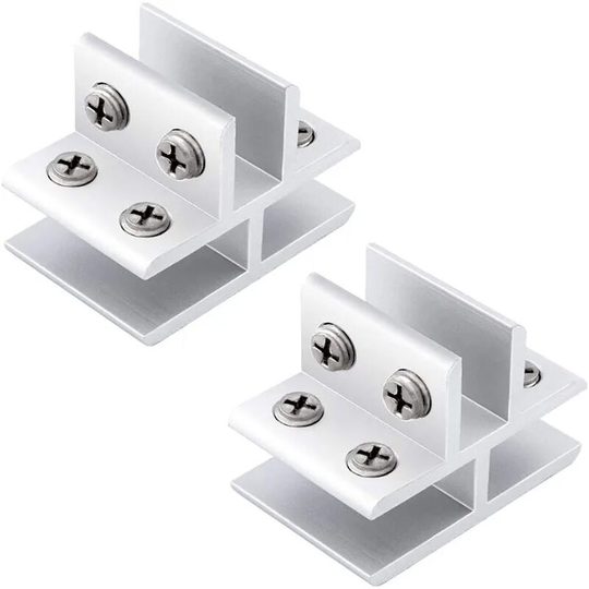 Aougo - 2 Pack Adjustable Glass Clamps t Shape 3 Sides Aluminum Alloy Glass Shelf Clamp Holder for 10-12mm Thickness 180 Degree