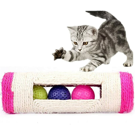 Interactive Round Scratching Post Toy for Cats and Kittens with 3 Random Color Hemp Balls