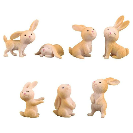 Mezheng - Set of 7 Mini Rabbit Figurines Garden Decoration Cake Topper Party Favors (Mixed Style)