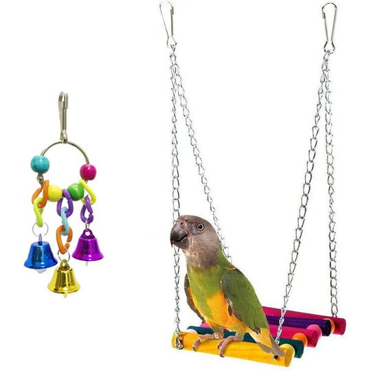 2 colorful wooden hanging swings for parakeets, cockatiels, conures, finches, parrots, lovebirds Thsinde parakeets