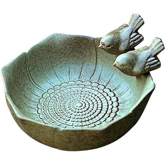 Round Bird Bath with Two Decorative Ceramic Birds for Wild Birds Outdoor Bird Waterer Bird Waterer Outdoor Bird Feeder on Foot