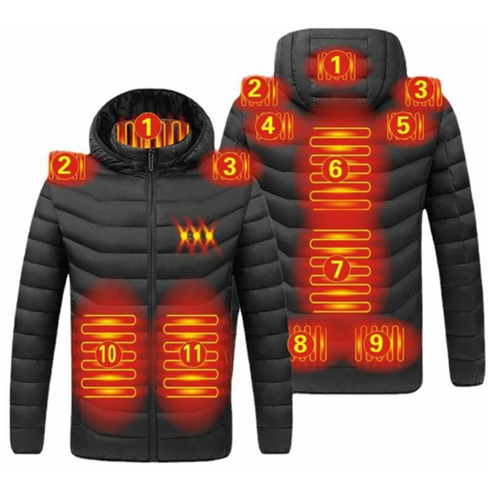 Thsinde - Heated Jacket with Detachable Hood and Double switch Heating Jackets 11 Heating Zones(XXL)
