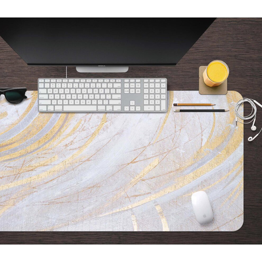 (W80cmxH40cm(21''x16'')) 3D White Gold Marble 18008 Desk Mat Office Desk Mouse Mat Big Keyboard Game