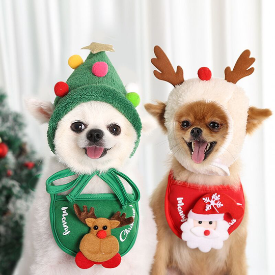 Pet Dog and Cat Christmas Costumes, Pet Cat Santa Claus Coat Costume with Hat, Party Clothes for Cats, Small Dogs (Green, Red, l)