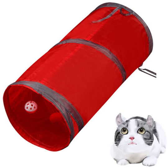 Cat Tunnels for Indoor Cats 2 Way Play Toy Tunnel Peek Hole Toy with Ball for Cat Tube Fun for Rabbits Kittens and Dogs, red