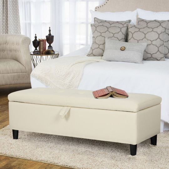 Pu Leather 2 Seaters Storage Ottoman Footstool, White - Livingandhome
