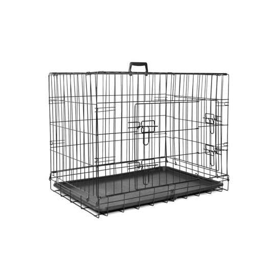 (30 Inch) PET CRATE Folding Strong Metal Double Door Puppy Dog Cage with Animal Floor Tray