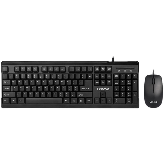 Lenovo MK618 Wired Keyboard and Mouse Combo Ergonomic Desktop Full Size USB Corded Mouse Keyboard Set with Number Pad/1000DPI Optical Mouse for