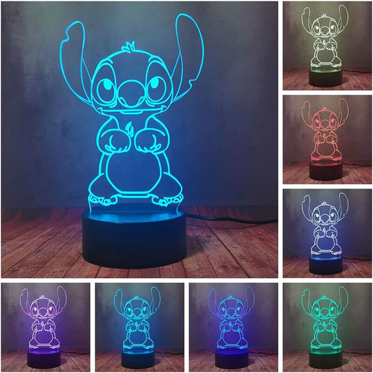 Soekavia - Lilo & Stitch 3D led Table Lamp Stitch Kawaii Puppy Doll Night Light 16 Color Gradient Touch Remote Desk Lamp Baby Infant Sleep Bedroom