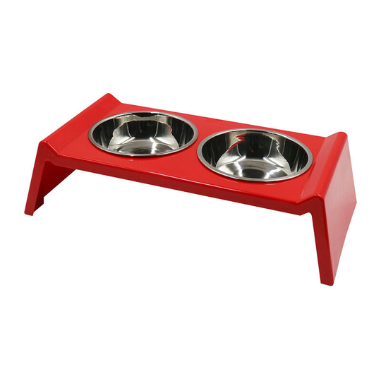 Double Bowls for Dogs and Cats Raised Bowl Rack, Stainless Steel Bowl, Red