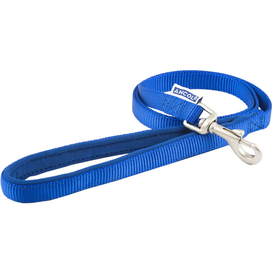 Nylon Padded Dog Lead (185cm x 2.5cm) (Blue) - Blue - Ancol