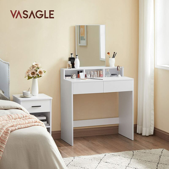 Songmics - vasagle Dressing Table with Large Rectangular Mirror, Makeup Table with 2 Drawers and 3 Open Compartments, Vanity Table, Modern Style,